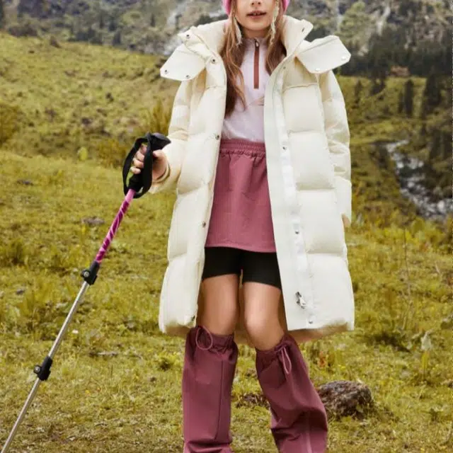 鸭鸭羽绒服 连帽拉链中长款纯色 中小童