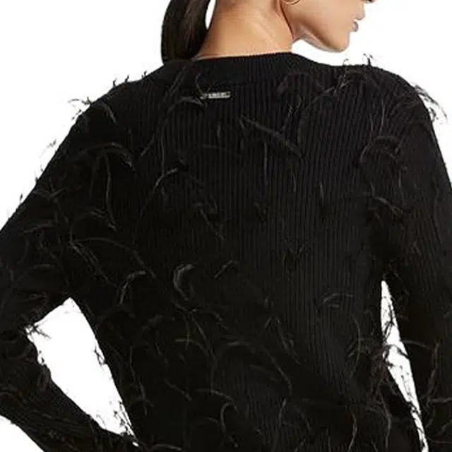 MICHAEL KORS SS23 Feather Embellished Merino Wool Blend Cropped Sweater