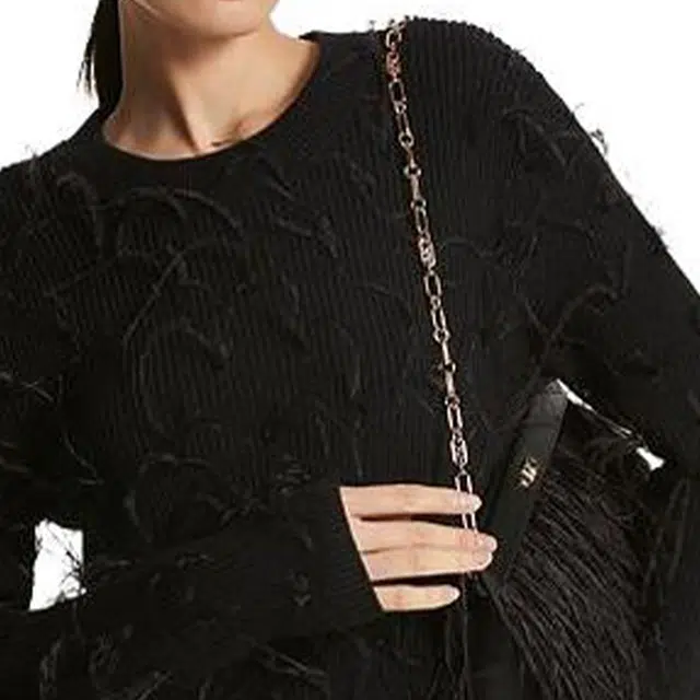 MICHAEL KORS SS23 Feather Embellished Merino Wool Blend Cropped Sweater