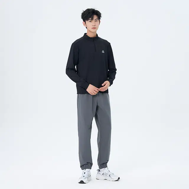 匹克 国潮系列 休闲运动纯色宽松保暖瑜伽跑步出行篮球训练百搭长袖直筒透气短袖松紧腰束脚长裤健身套装 男女同款 三件套