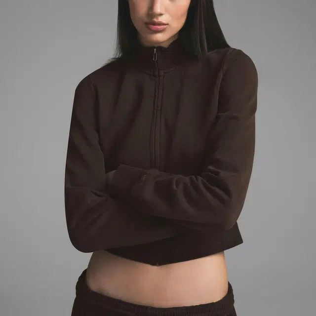 SKIMS SS25 BOYFRIEND FLEECE TRACK JACKET ESPRESSO