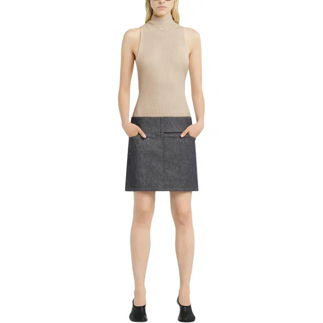 COURREGES SS25 MOCKNECK LIGHT RIB TOP Cappuccino