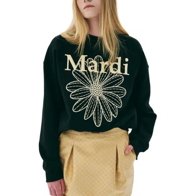 MARDI MERCREDI SS25 SWEATSHIRT FLOWERMARDI NEEDLEWORK_BLACK LEMON