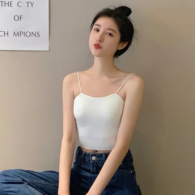新世家族 带胸垫美背吊带女内搭抹胸外穿性感韩系风格短款上衣露脐修身舒适显瘦柔软优雅背心 女款