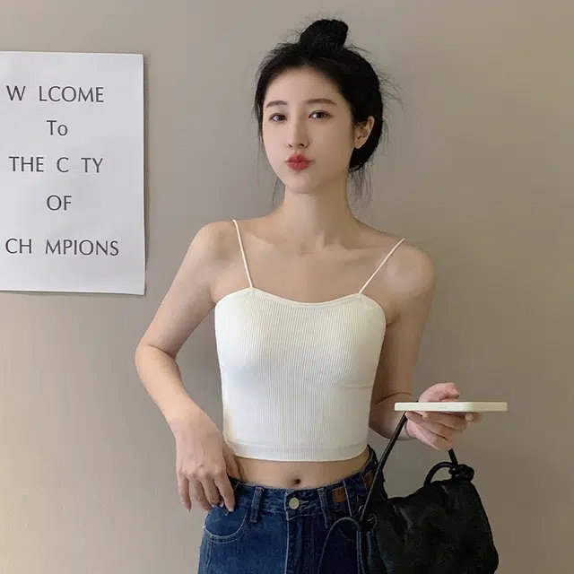 新世家族 带胸垫美背吊带女内搭抹胸外穿性感韩系风格短款上衣露脐修身舒适显瘦柔软优雅背心 女款