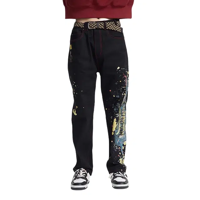 鬼洗 休闲舒适青蛇吉祥物五袋牛仔裤 男款 牛仔蓝