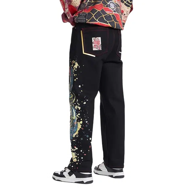 鬼洗 休闲舒适青蛇吉祥物五袋牛仔裤 男款 牛仔蓝