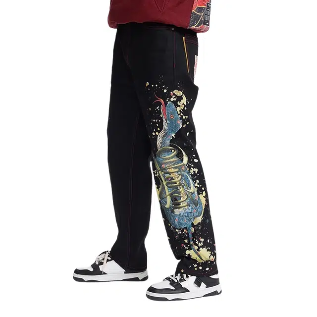 鬼洗 休闲舒适青蛇吉祥物五袋牛仔裤 男款 牛仔蓝