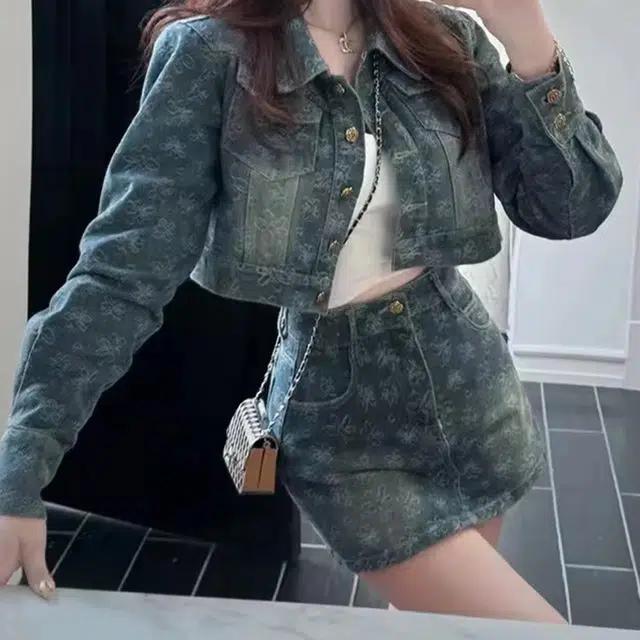 珠蒂美 浮花梦影初秋洗水外套提花工艺半裙裙装套装 女款