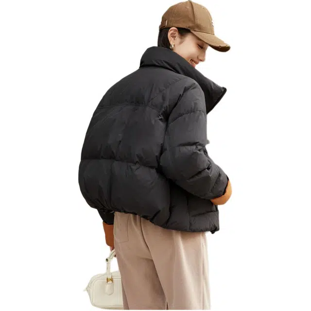 鸭鸭 拼色立领保暖百搭短款长袖羽绒服 女款