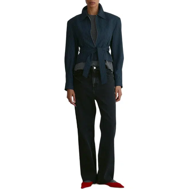 RECTO FW24 SUSTAINABLE PIN STRIPE BELT DETAIL JUMPER DARK NAVY