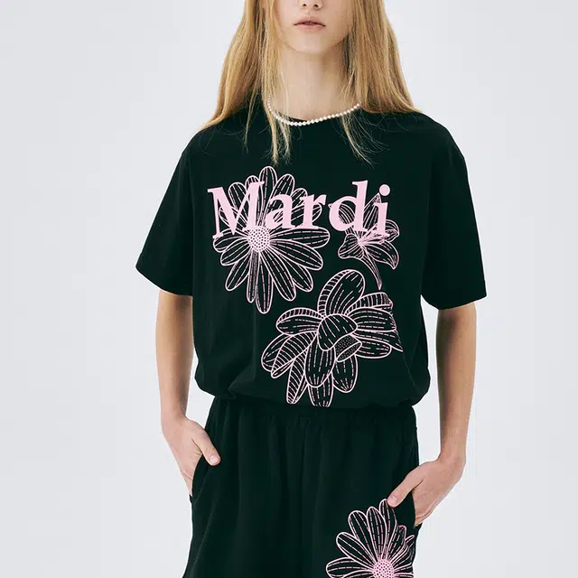 MARDI MERCREDI TSHIRT TRIPLE FLOWER_BLACK PINK SS25T