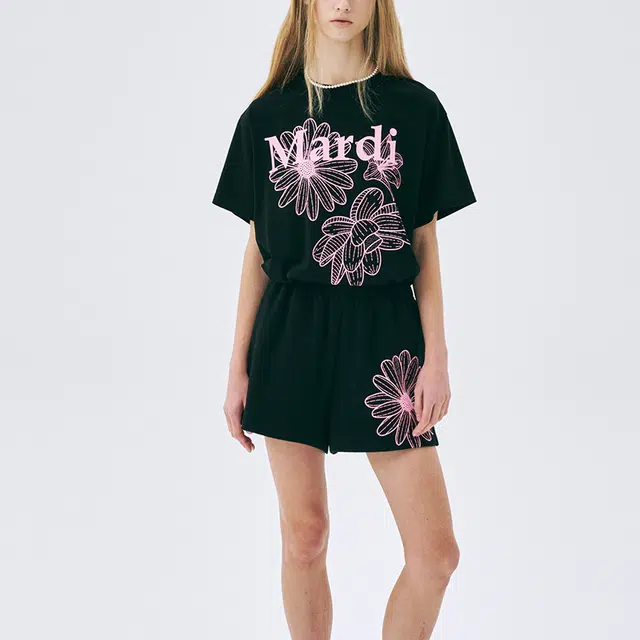 MARDI MERCREDI TSHIRT TRIPLE FLOWER_BLACK PINK SS25T