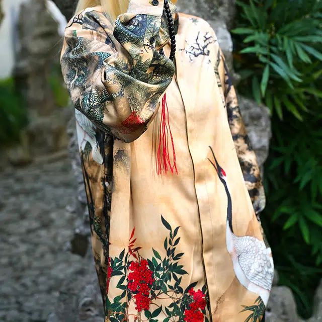 户部蓬莱三省六部 春季 中国风满身印花仙鹤男士立领长袖衬衫 男女同款 花色