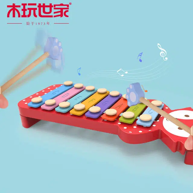 木玩世家 可爱小狐狸敲琴 敲打音乐颜色认知 早教益智玩具