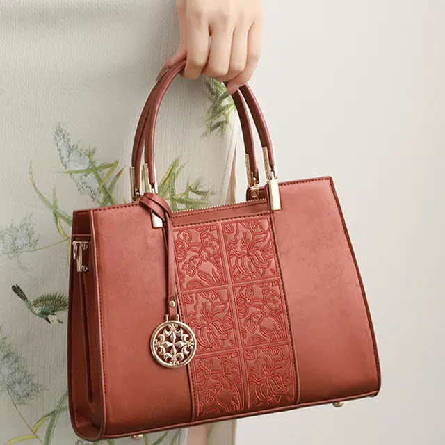 恒源祥 简约经典印花清新软压花百搭时尚潮流高贵典雅 超纤合成革 单肩手提包 女款 红色