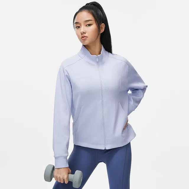 李宁 健身系列 纯色拉链立领卫衣 女款 浅光蓝