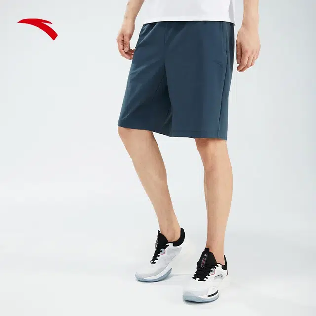 安踏 综训系列 纯色针织运动五分短裤 男款 鲸鳍蓝