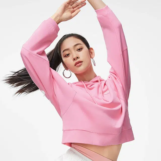 李宁 健身系列 纯色套头连帽卫衣 女款 粉色