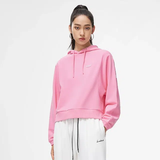 李宁 健身系列 纯色套头连帽卫衣 女款 粉色