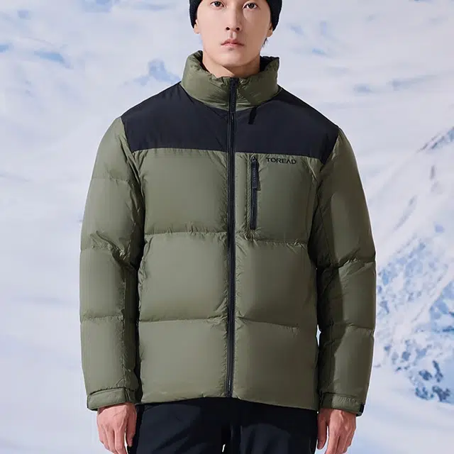 探路者 休闲保暖防风防泼水羽绒服 男款 军绿黑色