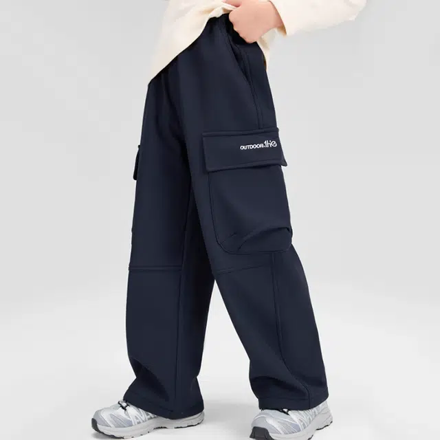 左西 绒绒裤系列 加绒防风保暖耐磨户外软壳休闲工装裤 儿童款