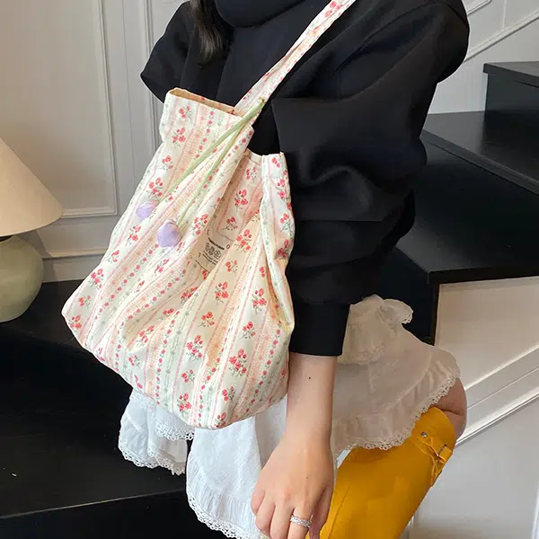 度森袋鼠 韩系花朵小清新文艺旅游 帆布 托特包单肩包 常规 女款 粉红色/蓝色