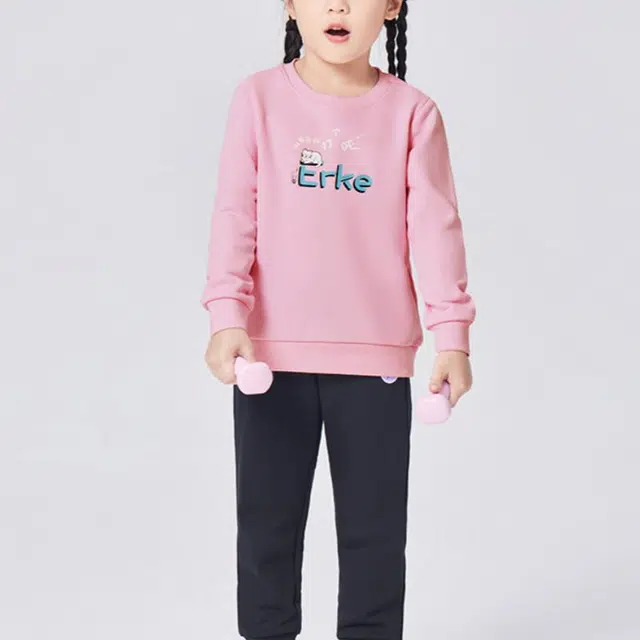 鸿星尔克 童装 卡通字母猫咪印花套头圆领长袖卫衣 女童 粉色