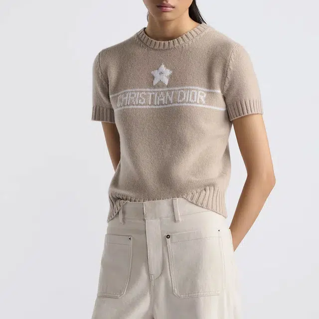 DIOR SS25 Embroidered Cashmere Sweater Khaki