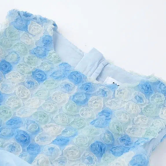 玛米玛卡 花朵甜美网纱公主无袖儿童连衣裙 中童 蓝色