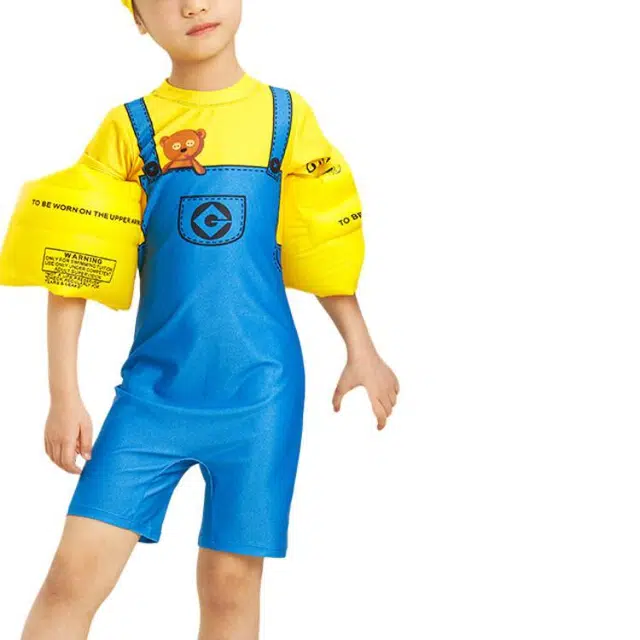 儿童款伊佳林 卡通动漫透气拼色儿童泳装 明黄色