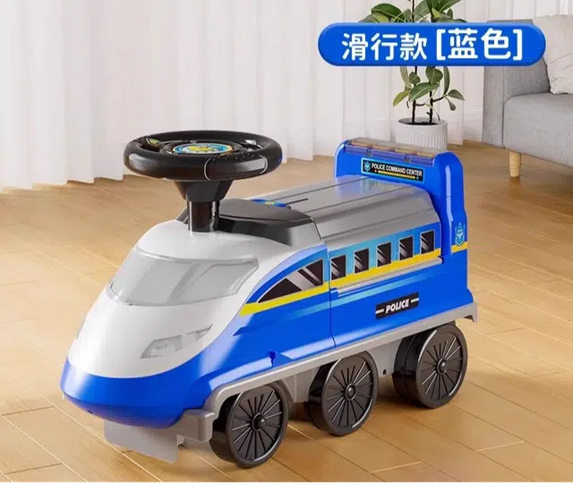 贝贝家 双造型高铁童车可坐人  灯光音效 圆角宽椅 方向盘 四轮车 玩具
