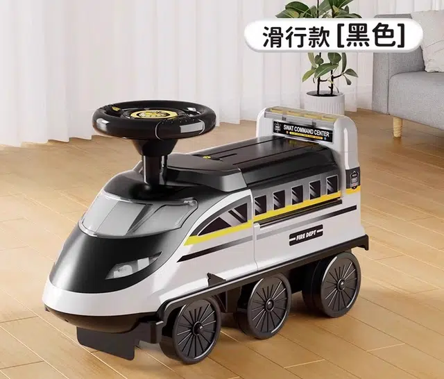 贝贝家 双造型高铁童车可坐人  灯光音效 圆角宽椅 方向盘 四轮车 玩具