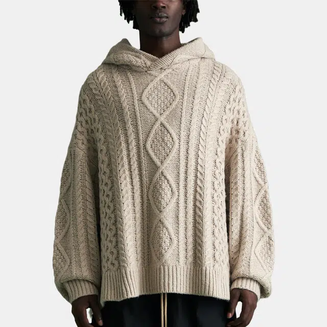 Fear of God Essentials FW23 Cable Knit Hoodie Silver Cloud
