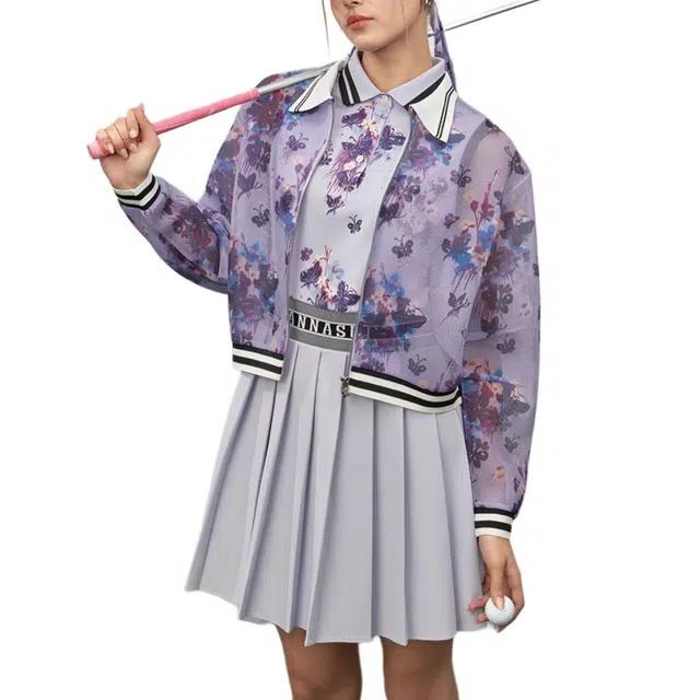 安娜苏 俱乐部系列 蝶影印花网眼翻领夹克外套 女款