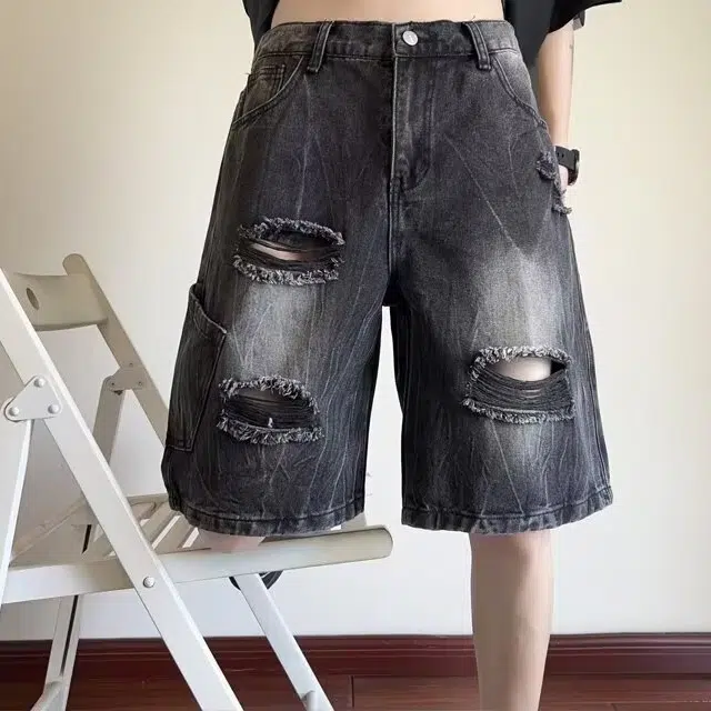 木木兔 直筒休闲百搭小众时尚设计感五分牛仔短裤 男款