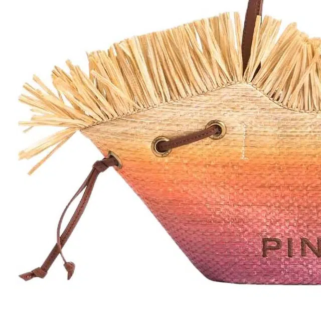 PINKO Pagoda Logo Woven Tote Small Beige