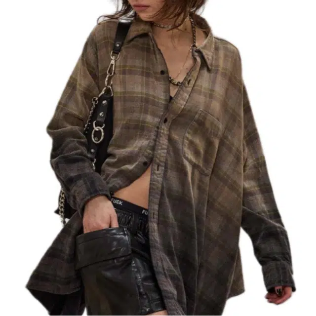 R13 Oversized Gradient Plaid Shirt