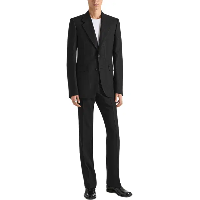 纪梵希 格纹翻领单排扣胸带长袖西装外套 男款