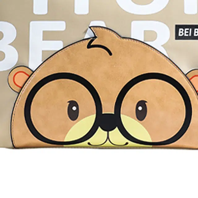 北包包 时尚卡通小熊日常通勤百搭 布 单肩包 女款 浅卡其/黑色
