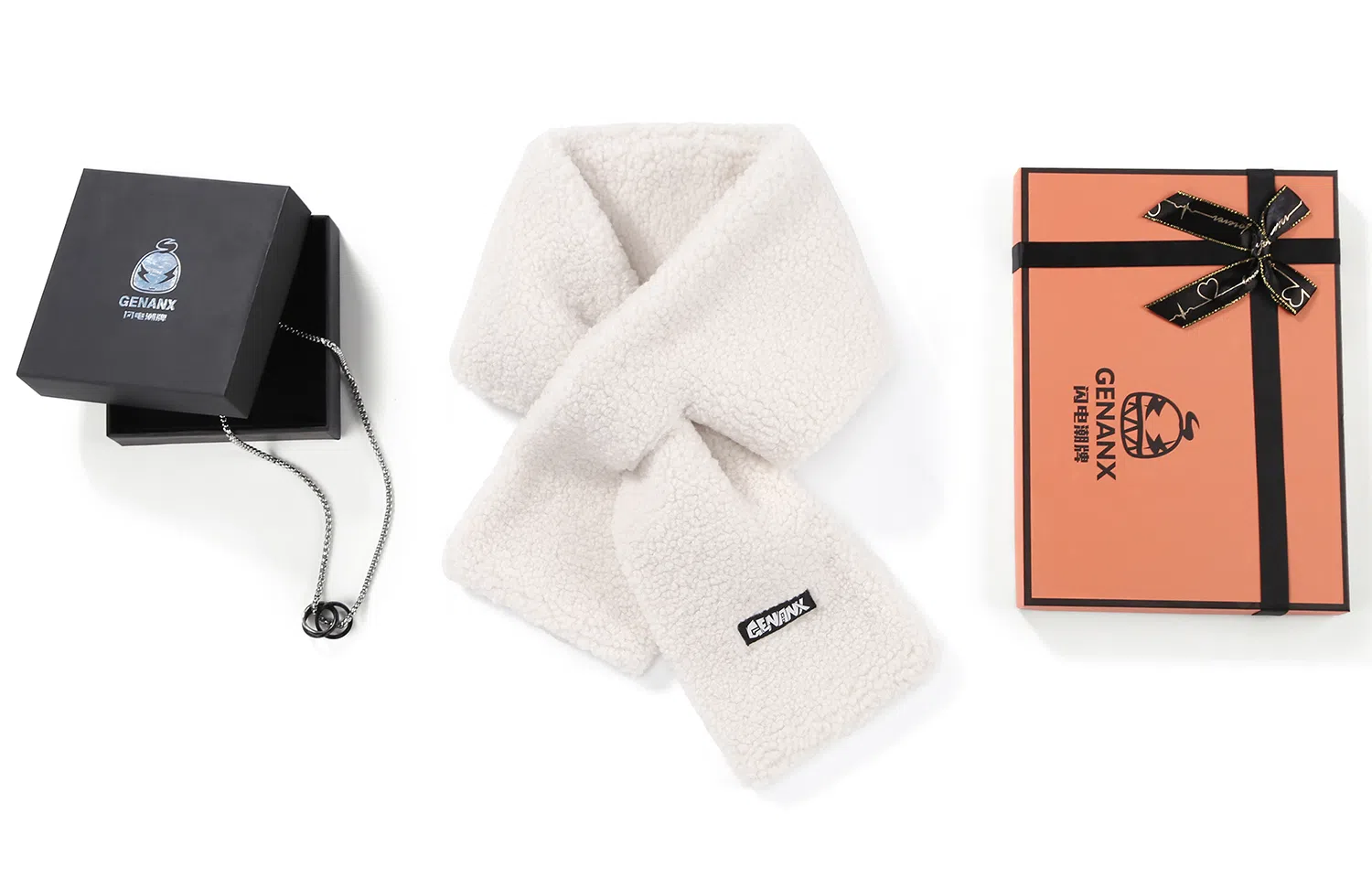 GENANX Interlocking Necklace & Teddy Scarf Set