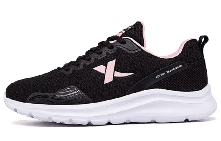 特步 减震防滑耐磨透气轻便 低帮 跑步鞋 女款 黑粉红