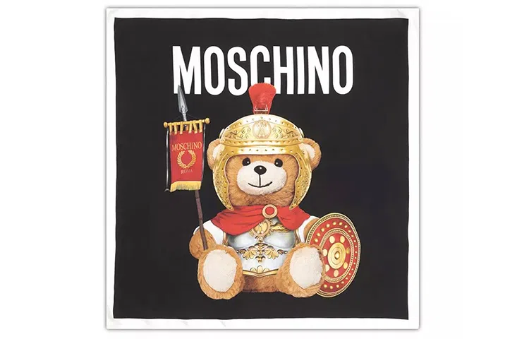 Moschino Roma Teddy Bear Silk Scarf Black