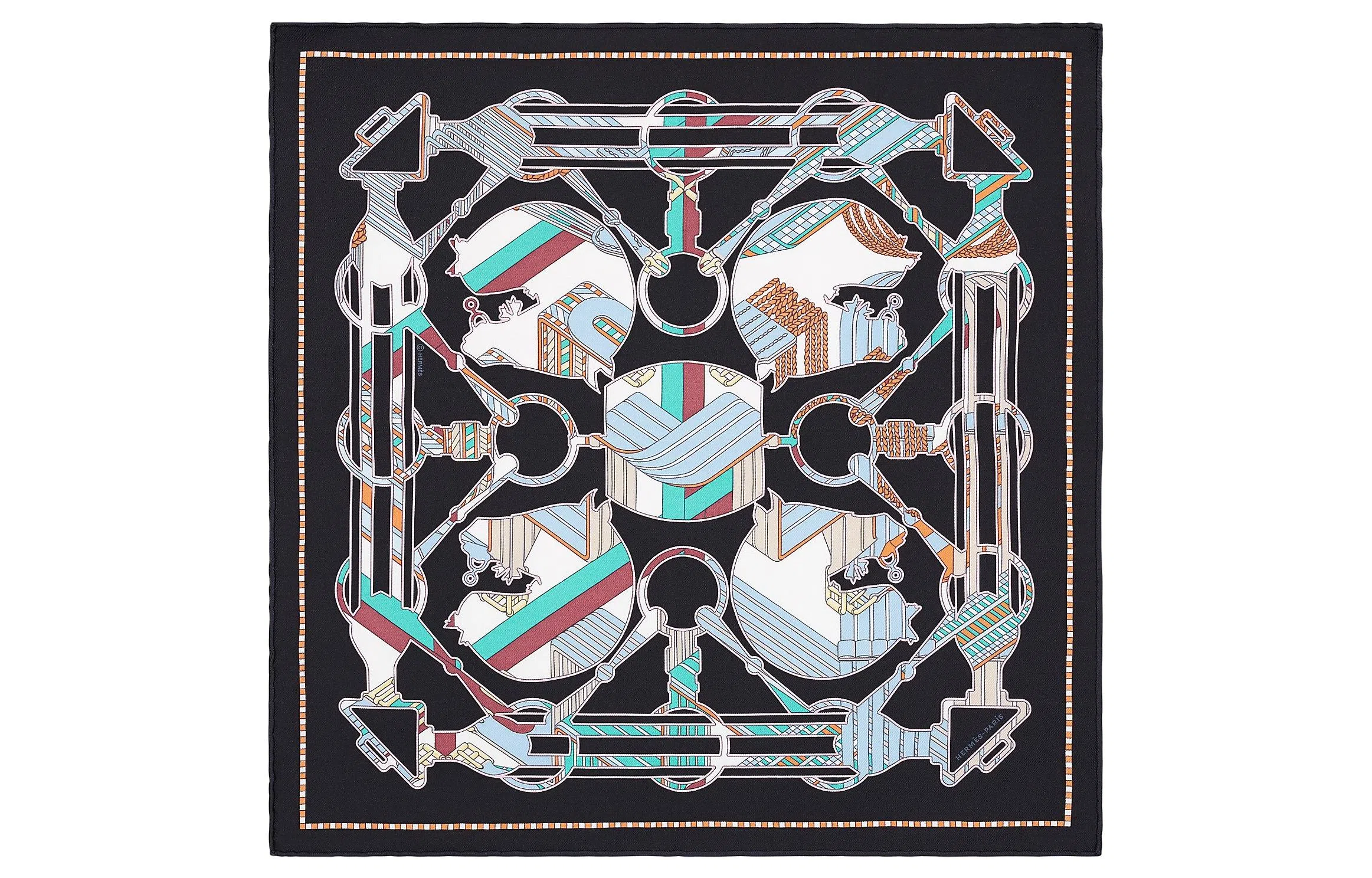 Hermes Scarf 45cm Black/Mint/Multicolor
