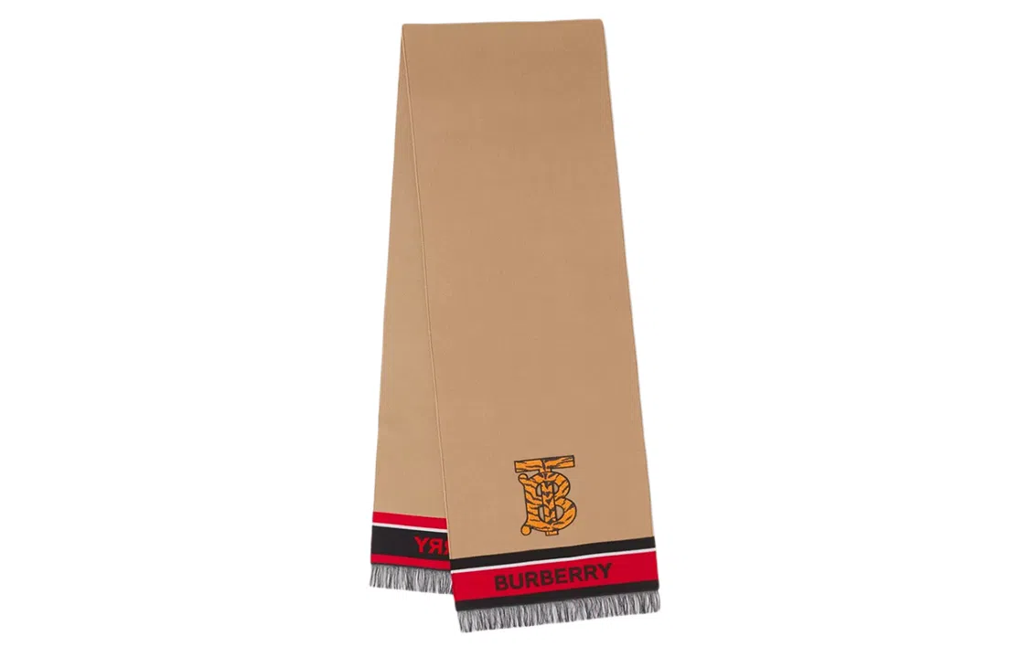 Burberry Tiger Logo Scarf Camel