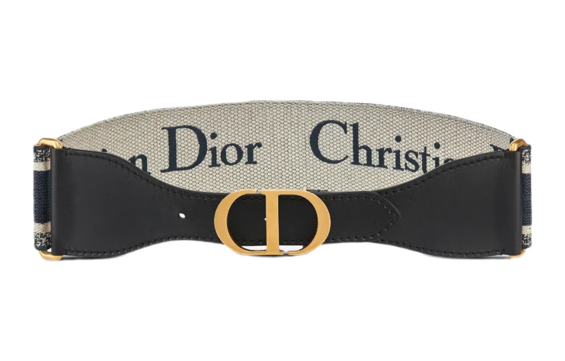 DIOR Christian Dior Belt Classic Monogram CD Buckle Black Beige 6.5cm
