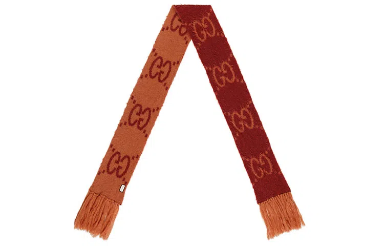 Gucci Scarf GG Mohair Wool Blend Orange/Red