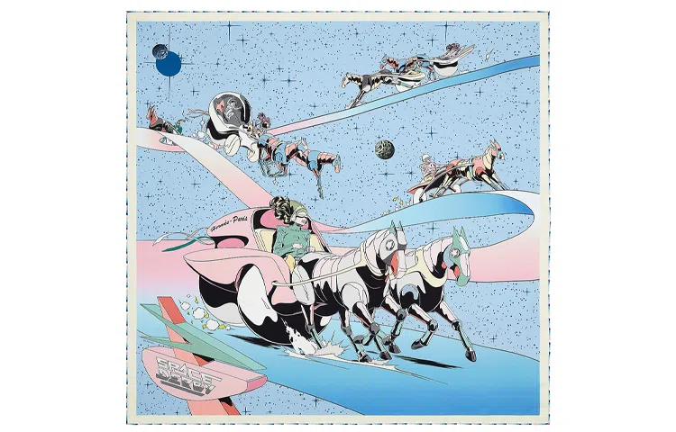 Hermes "Space Derby" 90cm Scarf Sky Blue