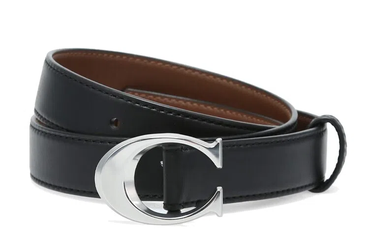COACH Leather Belt Black Silver Buckle