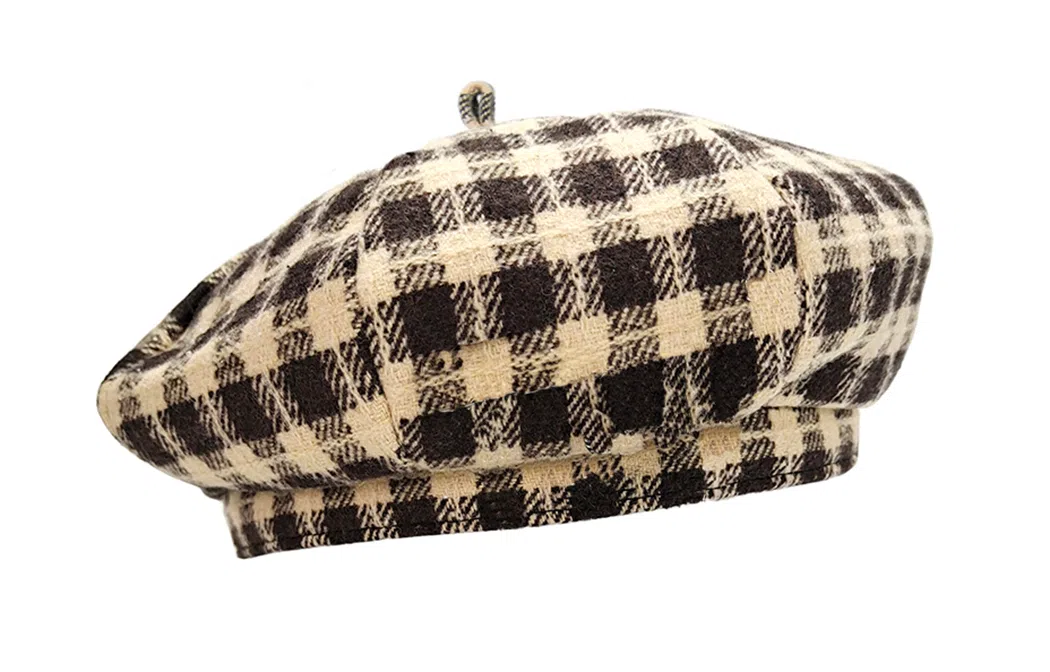 白卷 风向标 格子部落 棋盘格 优雅气质 棉 贝雷帽 女款